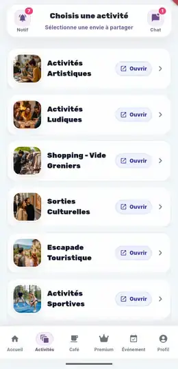 Écran choix des activités
