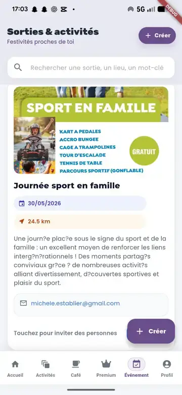 Écran événements