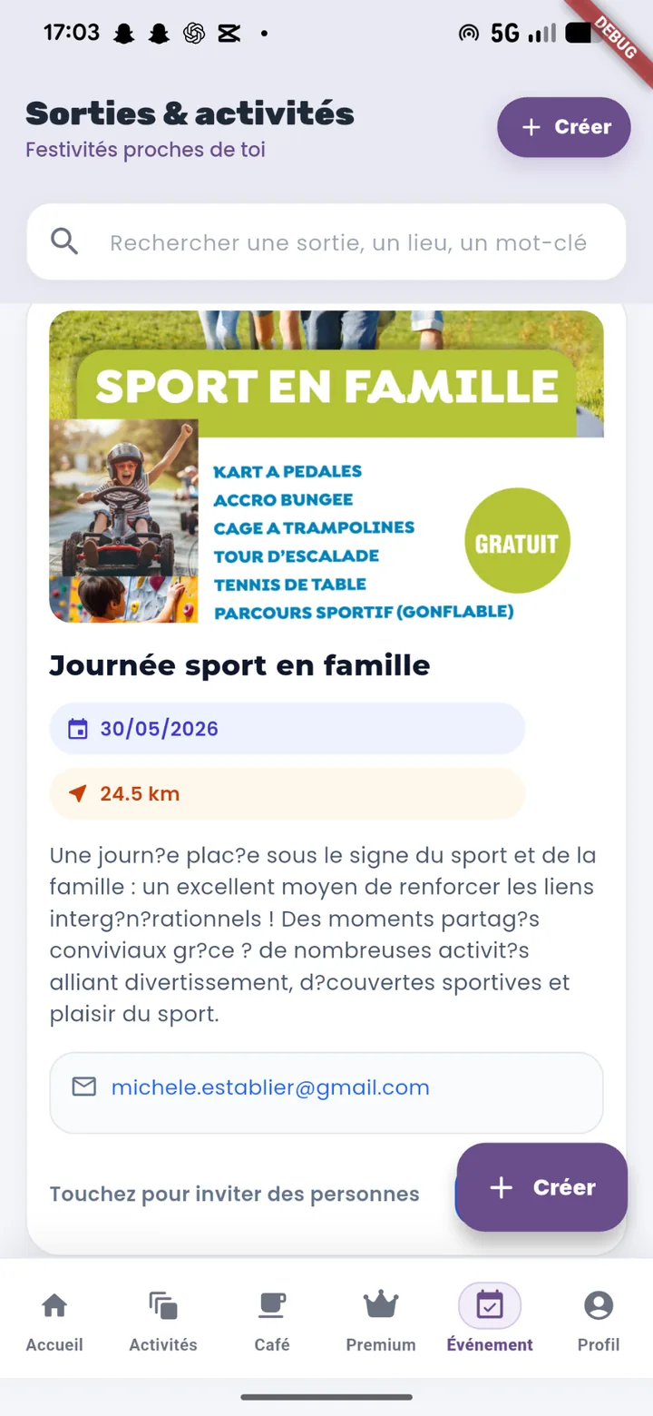 Écran sorties et événements