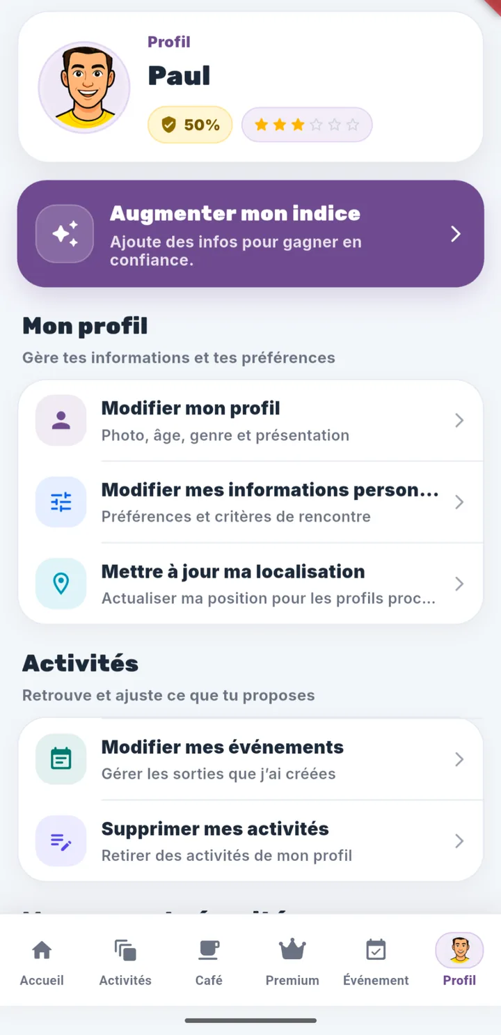 Écran profil
